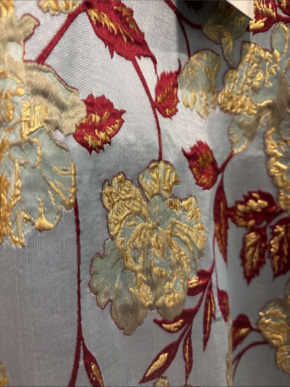 Pomander Place Light Blue Jacquard Mini Dress with Gold & Burgundy Floral - Picture 3 of 7